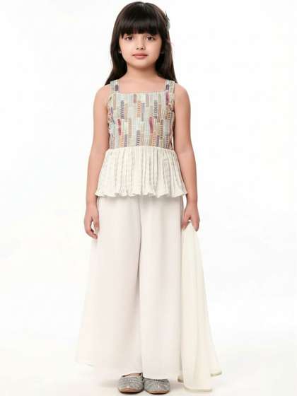 BAESD Girls Printed
                    Tiered Top with Palazzos & With Dupatta