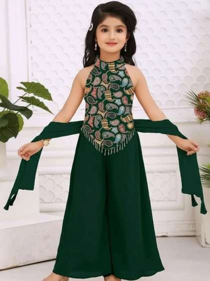 BAESD Girls Ethnic
                    Motifs Embroidered Regular Thread Work Kurta with
                    Palazzos