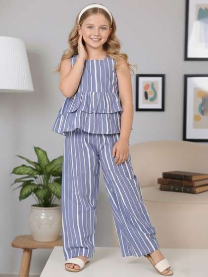 Cloth Bites Girls
                      Striped Pure Cotton Top with Trousers
