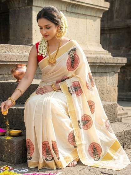 HARADHI Ethnic
                        Motifs Tissue Kasavu Saree