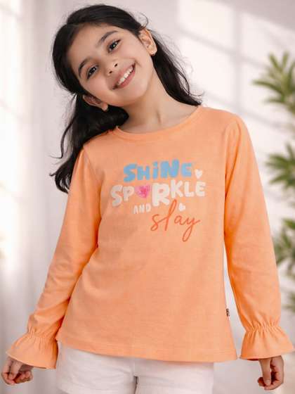 Purple United Kids Girls
                    Text Print Breathable All Day Comfort Full Sleeve
                    Tshirt
