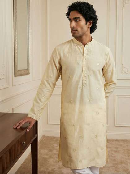 House of Pataudi
                          Embroidered Mandarin Collar Knee Length
                          Straight Kurta