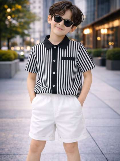 HERE&NOW Unisex
                      Kids Striped Shirt with Shorts