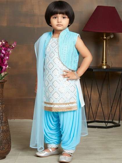 KALINI Girls Printed
                    Regular Sequinned Pure Silk Kurta with Patiala &
                    With Dupatta