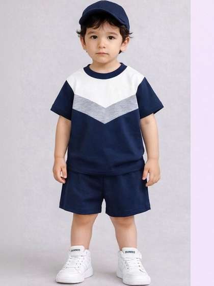 SAS ENTERPRISES Unisex
                    Kids Colourblocked T-shirt with Shorts