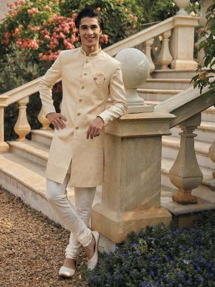 KISAH Men Self
                        Design Indowestern Churidar Set