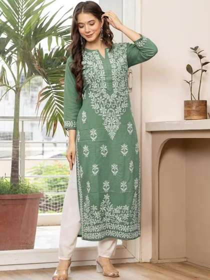JBTEX Floral
                          Embroidered V-Neck Chikankari Chikankari
                          Kurti