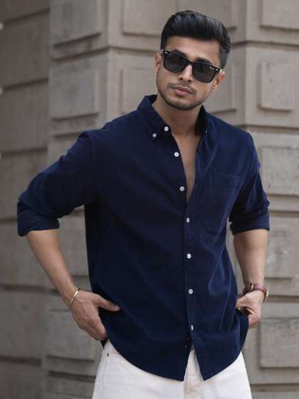 Powerlook Men
                        Button-Down Collar Solid Cotton Casual Shirt