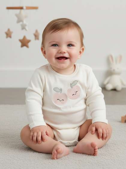 My Milestones Infant
                    Girls Embroidered Cotton Bodysuit