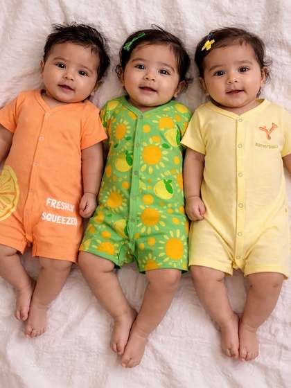 Somersault Infants Girls
                    Pack Of 3 Printed Cotton V-Neck Short Sleeves
                    Rompers