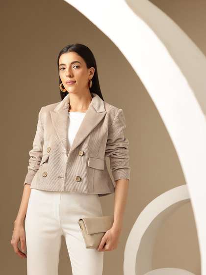 Chemistry Corduroy
                          Double Breasted Crop Casual Blazers