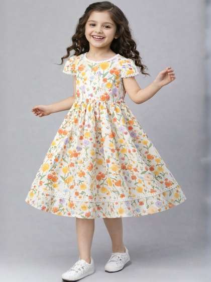 Tejam Floral Print Puff
                    Sleeve A-Line Dress