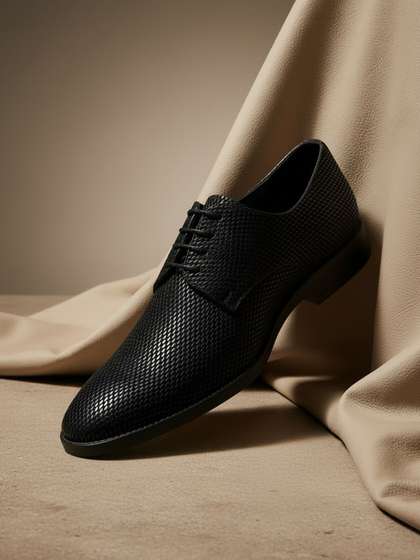 House of Pataudi
                          Textured Round Toe Derbys Formal Shoes