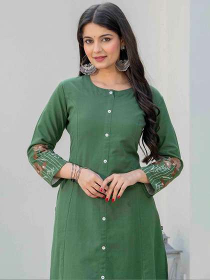 Pistaa Women Ethnic
                        Motifs Embroidered Regular Thread Work Pure
                        Cotton Kurta with Palazzos