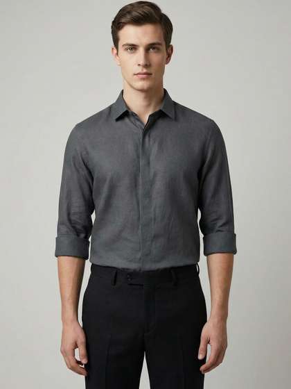 HE SPOKE Men Solid
                        Formal Cotton Linen Perfume Finish Shirt