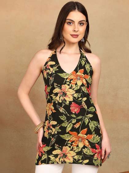 ADYASAA THE LABEL
                        Printed V-Neck Pure Cotton Blend Kurti