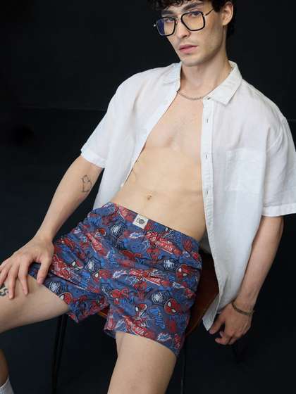 The Souled Store Men
                        Regular Fit Spider Man Printed Navy Blue Boxer
                        Shorts