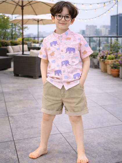 HERE&NOW Unisex
                      Kids Printed Shirt with Shorts