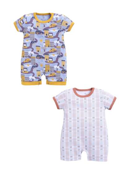 BABY GO Infants Boys
                    Pack of 2 Printed Rompers