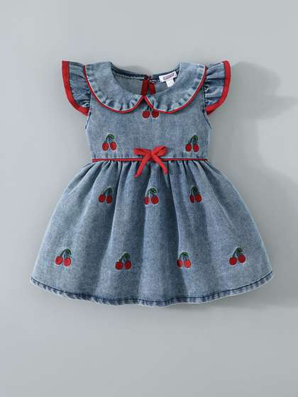 Hopscotch Girls
                    Embroiderered Denim Fit & Flare Dress