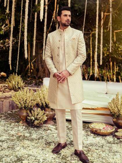 KISAH Men Green
                        Jacquard Kurta Indowestern Sherwani Trouser Set