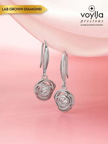 925 Sterling Silver
                        Rosette Lab-Grown Diamond Drop Earrings