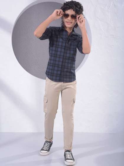 Crimsoune Club Boys Slim
                    Fit Shepherd Checks Checked Casual Shirt