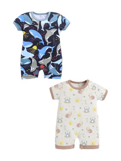 BABY GO Infants Boys
                    Pack of 2 Printed Rompers