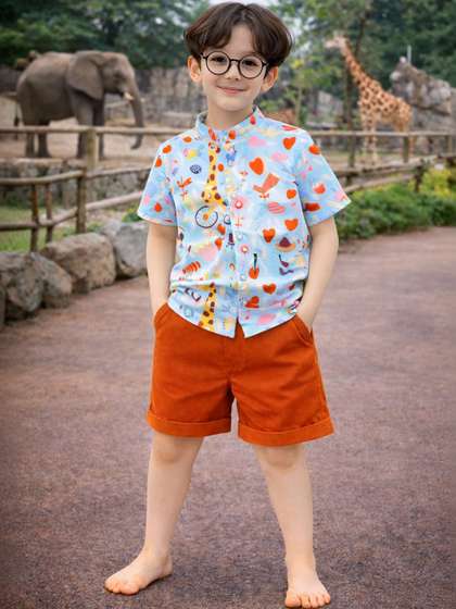 HERE&NOW Unisex
                        Kids Printed Shirt with Shorts