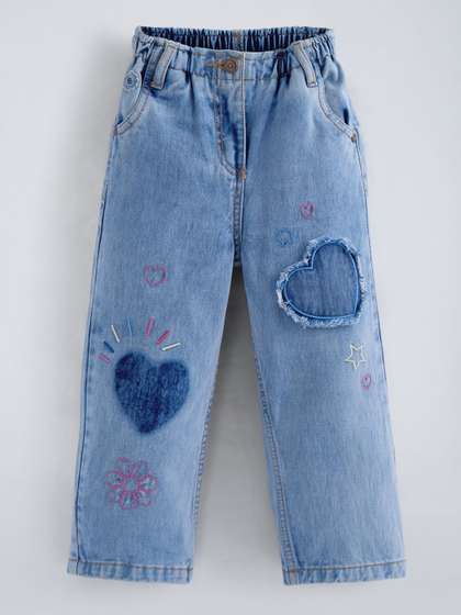 Hopscotch Girls Regular
                    Fit Mid-Rise Low Distress Light Fade Jeans