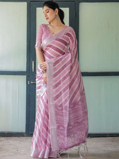 AUMAURA LIFESTYLE
                        Striped Linen Blend Handloom Saree