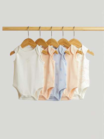 mothercare Infants Girls
                    Pack Of 5 Printed Envelope Neck Sleeveless Bodysuit