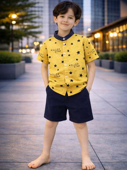 HERE&NOW Unisex
                      Kids Printed Shirt with Shorts