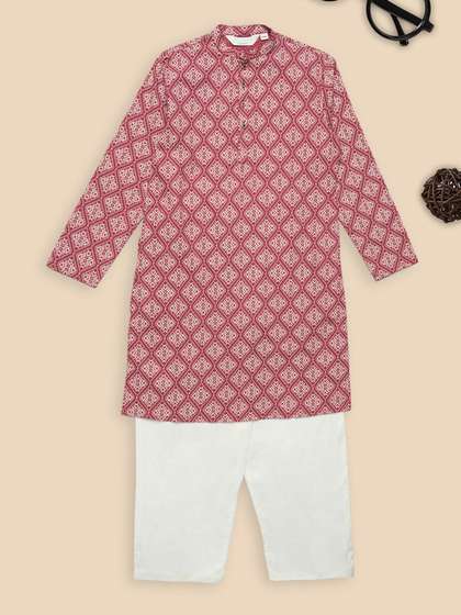 indus route by
                    Pantaloons Boys Ethnic Motifs Printed Pure Cotton
                    Kurta with Trousers
