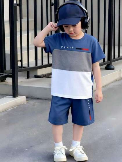 ELPIXIE FASHION Unisex
                    Kids Colourblocked T-shirt with Shorts