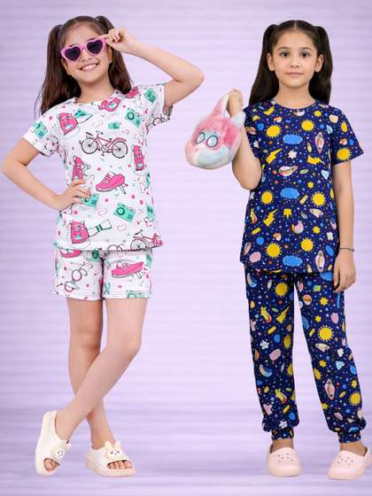 BAESD Girls Printed
                    Short Sleeves Nightdress