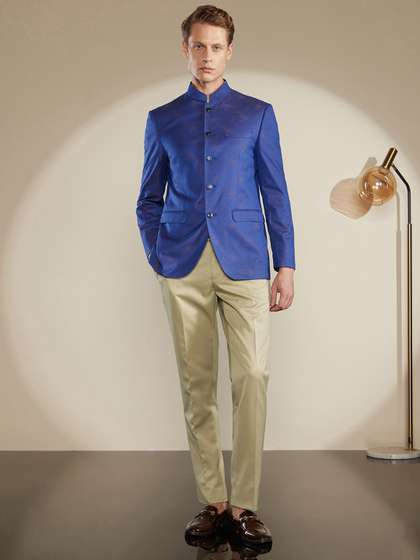 Peter England Elite
                        Mandarin Collar Bandhgala Slim-Fit Two-Piece
                        Suit