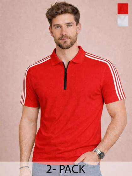 RuledBySun Men Striped Dri-FIT Polo Collar Slim Fit T-shirt
