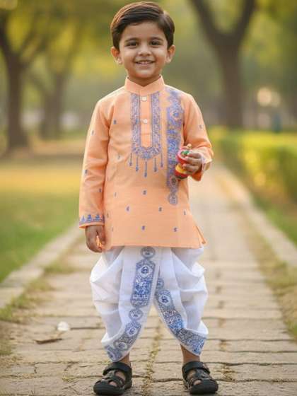 NEW GEN Boys Ethnic
                    Motifs Embroidered Regular Thread Work Kurta with
                    Dhoti Pants