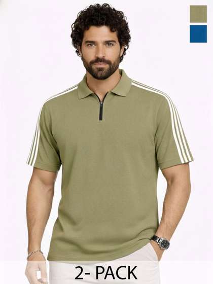 RuledBySun Men Striped Dri-FIT Polo Collar Slim Fit T-shirt