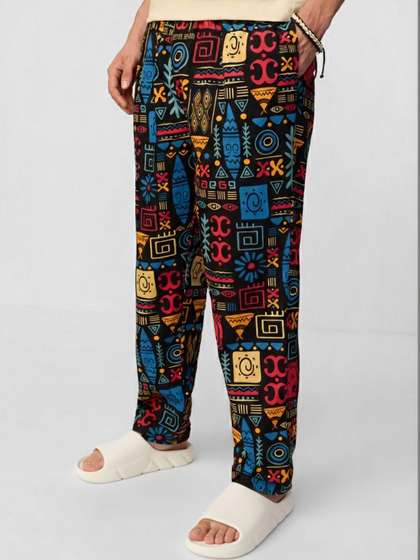 The Souled Store Men
                        Regular Fit Printed Black Pajamas
