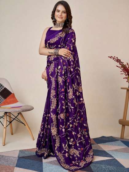 HERE&NOW Floral
                        Embroidered Heavy Work Saree
