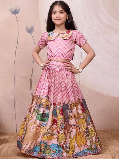 Tasarika Girls Printed
                    Sequinned Semi-Stitched Lehenga &