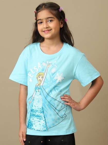 Kids Ville Girls Frozen
                    Printed Pure Cotton Relaxed-Fit Reversible Sequin
                    T-Shirt