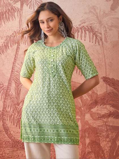 Sangria Embroidered
                        Round Neck Straight Kurti