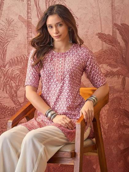 Sangria Embroidered
                        Round Neck Straight Kurti