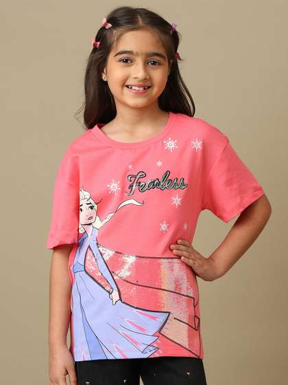 Kids Ville Girls
                      Frozen Printed Pure Cotton Relaxed-Fit T-Shirt