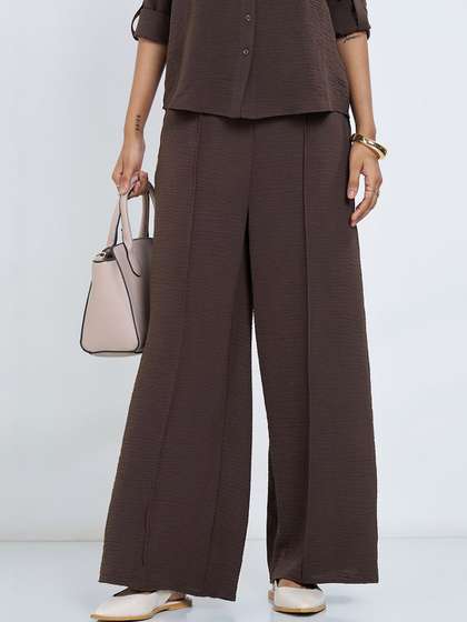 Annabelle by
                          Pantaloons Women Textured Straight Fit
                          High-Rise Trousers