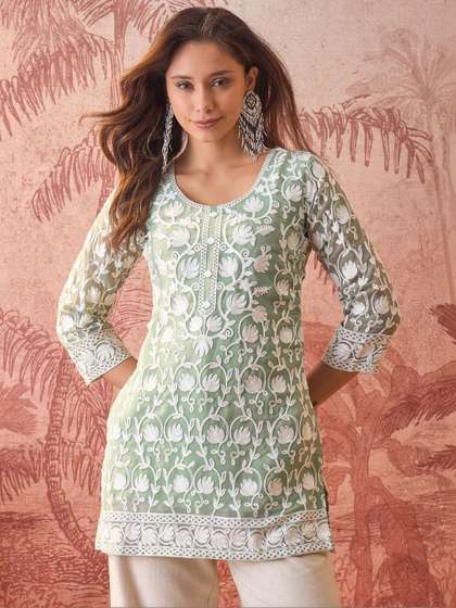 Sangria Embroidered
                        Round Neck Straight Kurti