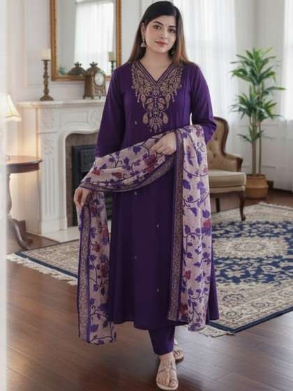 KALINI Ethnic Motifs
                        Embroidered Regular Thread Work Kurta with
                        Trousers & Dupatta